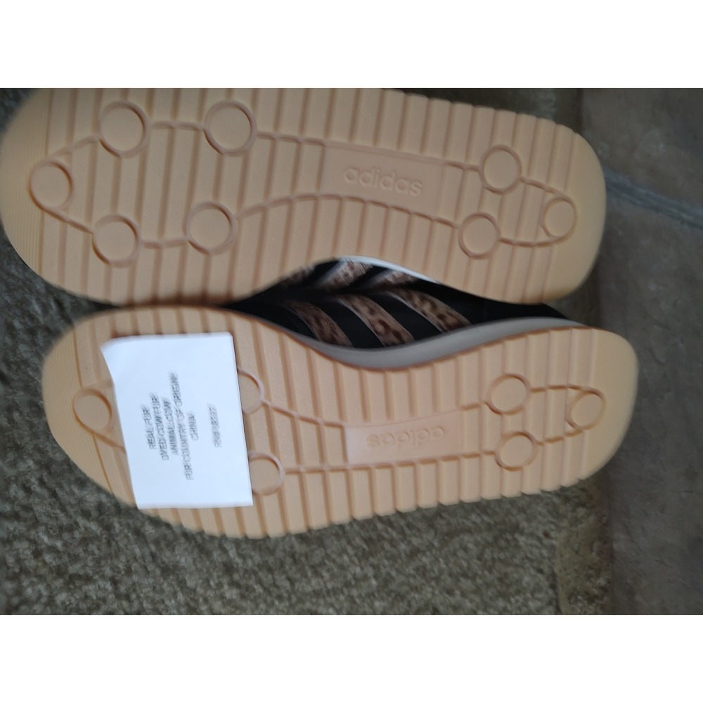 Adidas Cloudfoam Mens Black Leather Leopard‎ Print Real Fur Sneakers Gum Sole